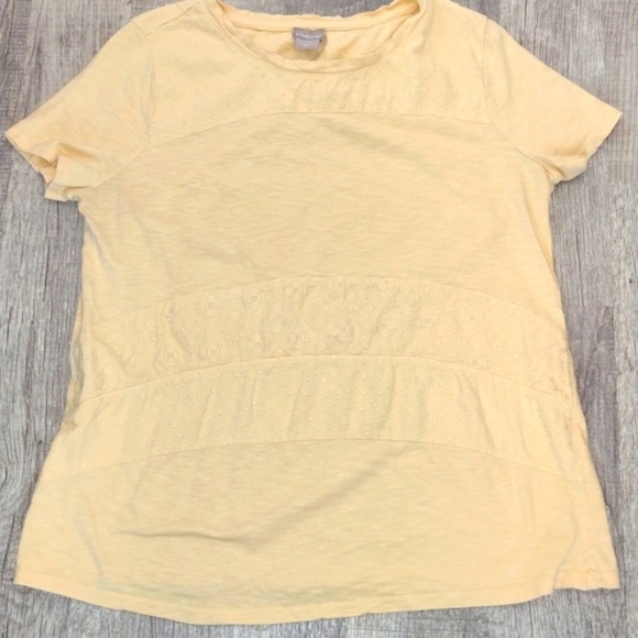 Chicos Womens Shirt Medium pale yellow Short Sleeve Stretch Top - Picture 6 of 6